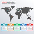 World map infographics template with arrows. 6 steps, options, levels, parts or processes for business presentation. Timeline info Royalty Free Stock Photo